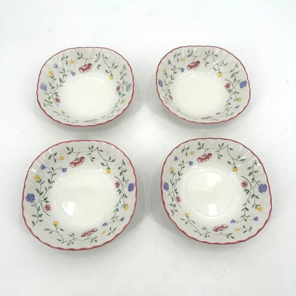 JOHNSON BROS. Set Of 4 Vintage White Pink Floral England Square Cereal Bowl 6" - Picture 1 of 5